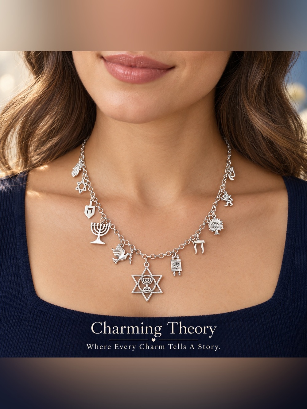 Jewish Charm Necklace Hanukkah Hebrew